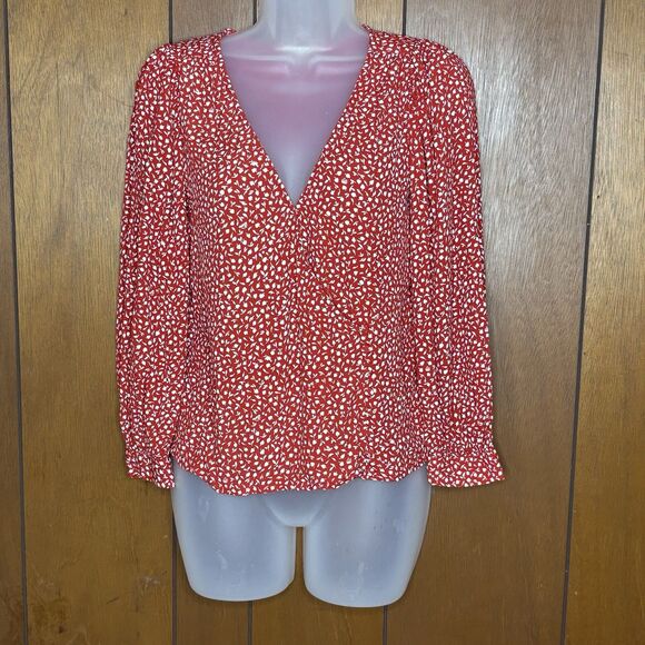 Madewell Kinston Side-Button Wrap Top Womens XS Kilt Red Park Picnic Floral Boho - Picture 2 of 14